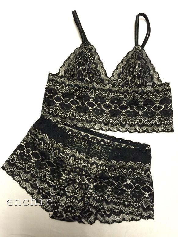 再販不可◆relax bra & shorts set #141-black/オーダーランジェリー 1枚目の画像