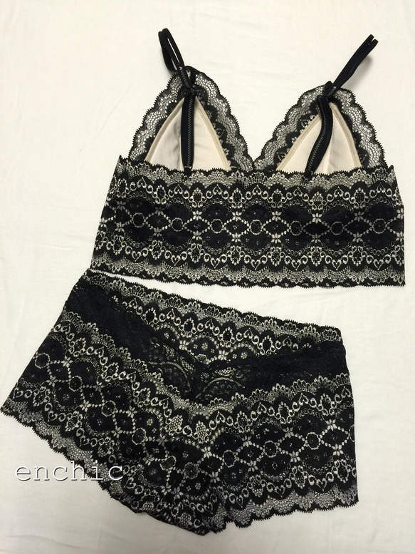 再販不可◆relax bra & shorts set #141-black/オーダーランジェリー 2枚目の画像