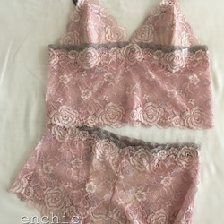 再販不可◆relax bra & shorts set #135-pink×gray/オーダーランジェリー 1枚目の画像