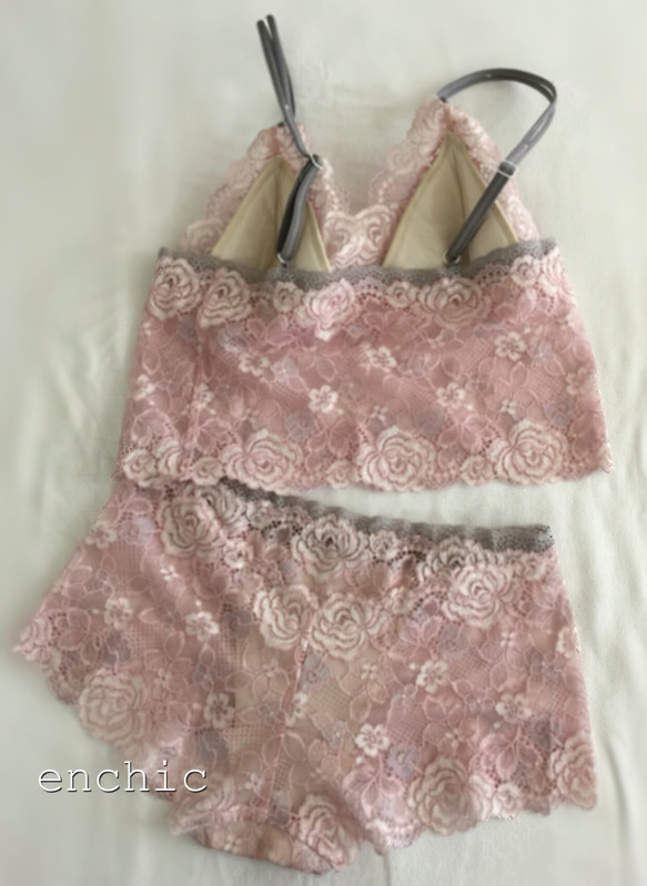 再販不可◆relax bra & shorts set #135-pink×gray/オーダーランジェリー 2枚目の画像