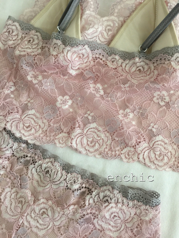 再販不可◆relax bra & shorts set #135-pink×gray/オーダーランジェリー 3枚目の画像