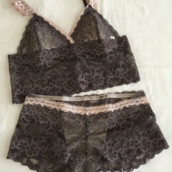 再販不可サイズ限定◆relax bra & shorts set #99-charcoal/オーダーランジェリー 1枚目の画像