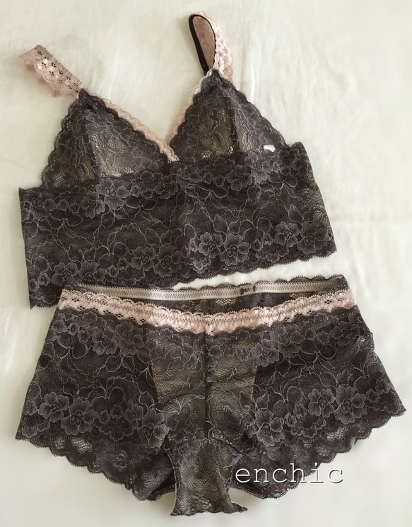 再販不可サイズ限定◆relax bra & shorts set #99-charcoal/オーダーランジェリー 1枚目の画像