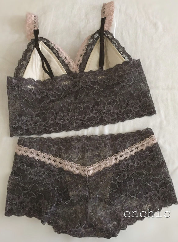 再販不可サイズ限定◆relax bra & shorts set #99-charcoal/オーダーランジェリー 2枚目の画像