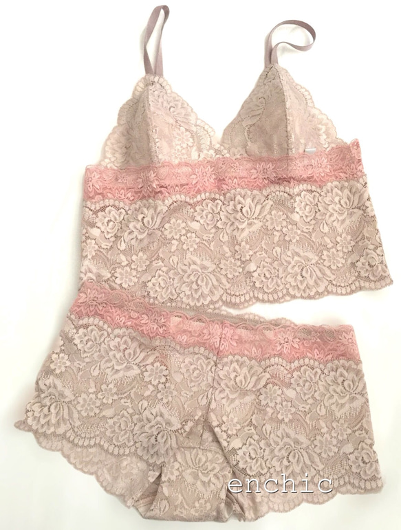 再販不可◆relax bra & shorts set #179-beige × pinkオーダーランジェリー 1枚目の画像