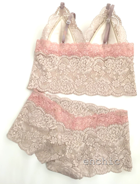 再販不可◆relax bra & shorts set #179-beige × pinkオーダーランジェリー 3枚目の画像