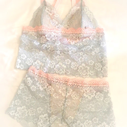 再販不可 ◆relax bra & shorts set #176-smokygrey × pinkオーダーランジェリー 1枚目の画像