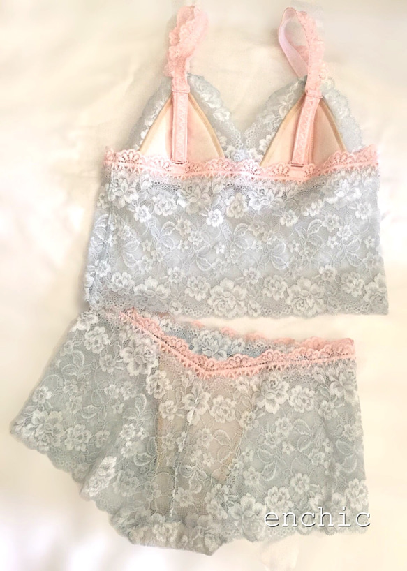 再販不可 ◆relax bra & shorts set #176-smokygrey × pinkオーダーランジェリー 3枚目の画像