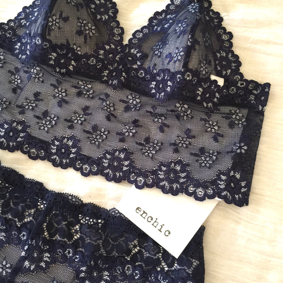 再販不可◆relax bra & shorts set #211- navy オーダーランジェリー 2枚目の画像