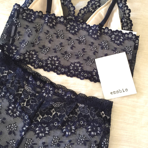 再販不可◆relax bra & shorts set #211- navy オーダーランジェリー 3枚目の画像