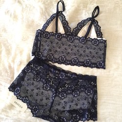 再販不可◆relax bra & shorts set #211- navy オーダーランジェリー 4枚目の画像