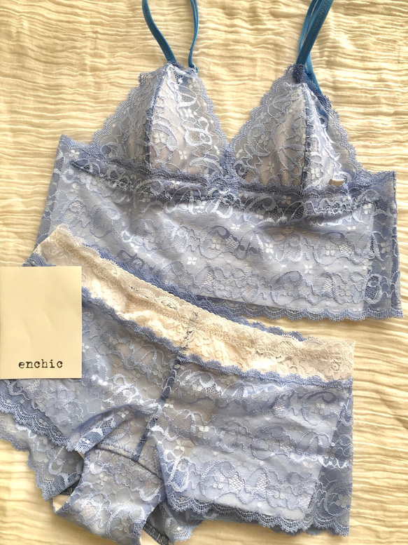 再販不可◆relax bra & shorts set #217- smoky sax オーダーランジェリー 2枚目の画像