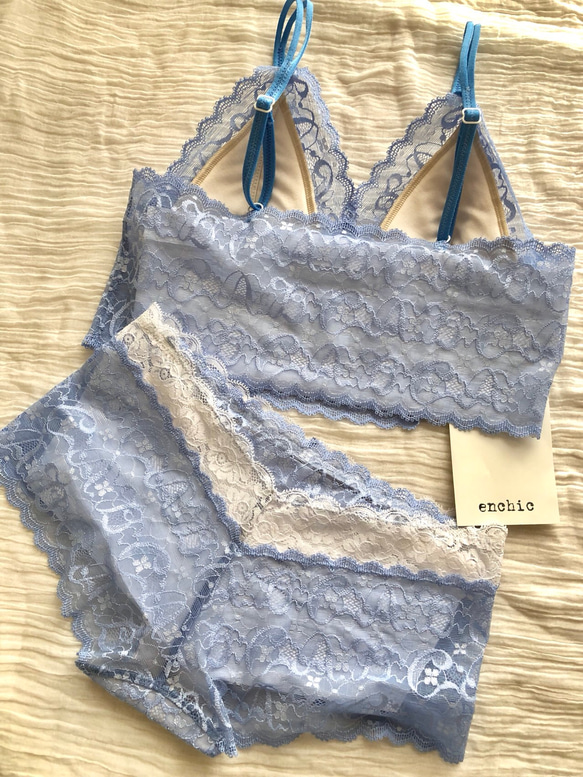 再販不可◆relax bra & shorts set #217- smoky sax オーダーランジェリー 3枚目の画像