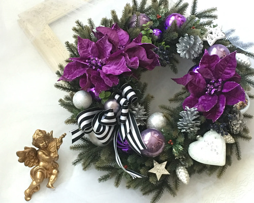ゴージャス パープル系クリスマスリース リース フラワーパワー 通販
