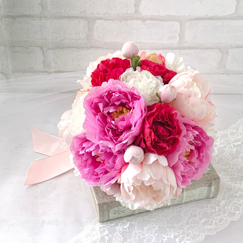 フューシャピンク 芍薬ブーケ ピオニーブーケ ウェディングブーケ