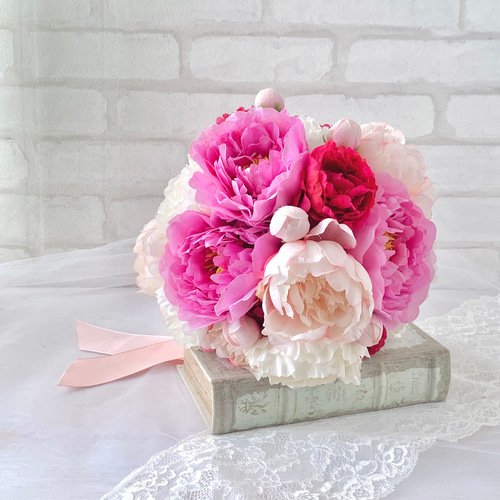 ピオニーブーケ 芍薬 結婚式 花嫁ブーケ ※ブートニア付き ピオニーブーケ 芍薬 結婚式 花嫁ブーケ ※ブートニア付き