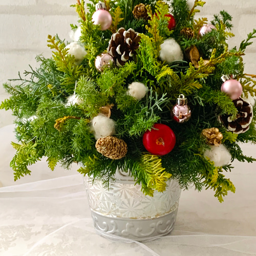 クリスマスツリー 生花 フラワーアレンジ、北欧の森、フレッシュ