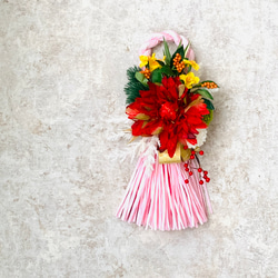 お正月　しめ飾り　ピンク　ダリア　しめ縄飾り　春色　造花 3枚目の画像