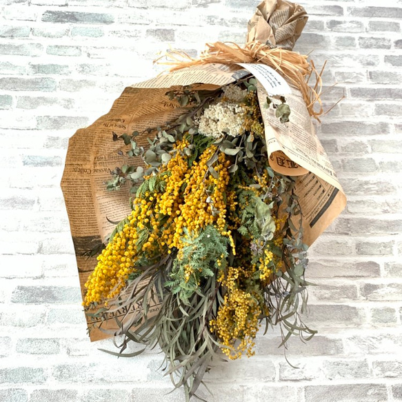 ミモザのドライフラワー花束、スワッグ、リース  送料無料 1枚目の画像