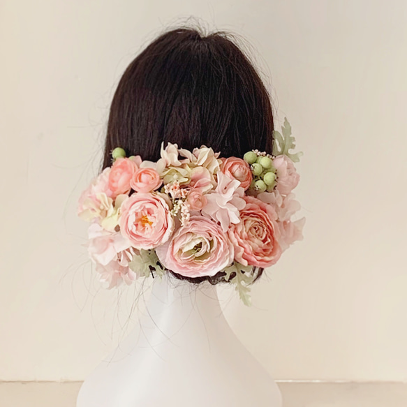 コロンとしたバラが可愛いピンク系髪飾り、ヘッドドレス 3枚目の画像