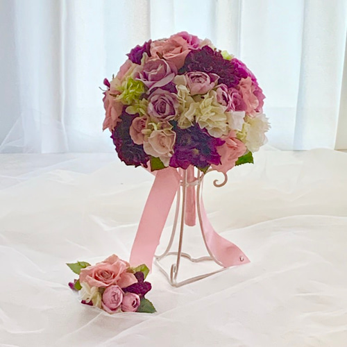 パープル系、紫色の薔薇、ウェディングブーケ ブーケ フラワーパワー