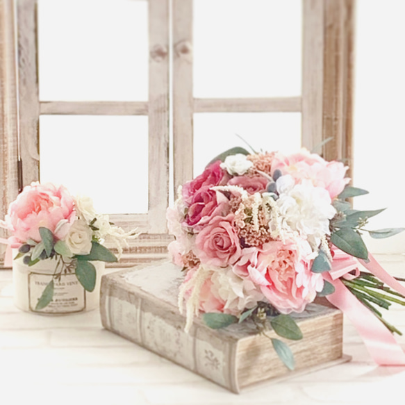 ウェディングブーケ、芍薬、薔薇、ブーケ、ピオニーブーケ、クラッチブーケ、造花ブーケ　結婚式　春色新作2021 4枚目の画像