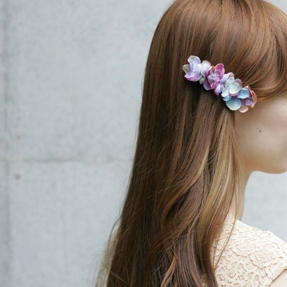 2000円＊.バレッタ Mサイズ あじさい プリザーブド かまぼこ型