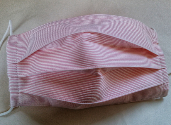 プリーツ型手作り布マスク⭐横ストライプ婦人用 2枚目の画像