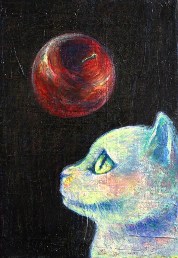 【原画】浮くリンゴと猫 1枚目の画像
