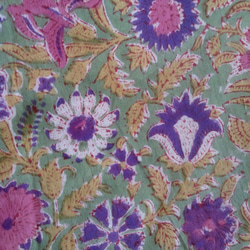 サラリと心地良い 花柄 手染めコットン ブロックプリント フレアロング巻きスカート 3枚目の画像