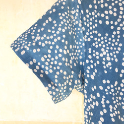 爽やか涼しげ 藍染 水玉ブロックプリント 半袖ロングワンピース 5枚目の画像