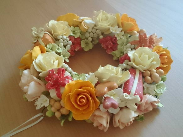 春の花束リース♡ハンドメイドリース さくら満開 春のリース 手作りハンドメイドリース che-16 : エッセンス