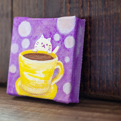 タイトル【コーヒー】〈ミニサイズ　原画　アクリル絵の具　アクリル画　猫　ネコ　珈琲　コーヒー　香り〉 2枚目の画像