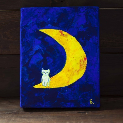 ネコと日常たち イラスト 原画 アクリル画 原画 『 猫カフェ 』アクリル水彩画 ねこ イラスト 猫 アート