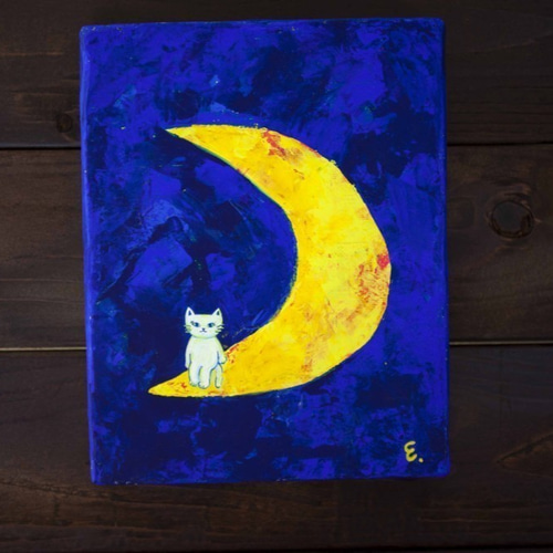 白猫」アクリル画 原画 SMキャンバス 額なし 絵画 maison de