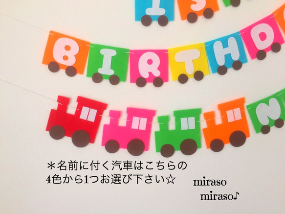 フェルト大きな数字のバースデーガーランド☆汽車の名前ガーランド付☆誕生日 飾り 3枚目の画像