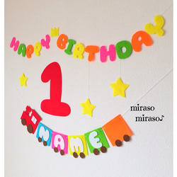 フェルト大きな数字のバースデーガーランド☆汽車の名前ガーランド付