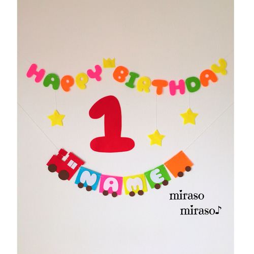 フェルト大きな数字のバースデーガーランド☆汽車の名前ガーランド付