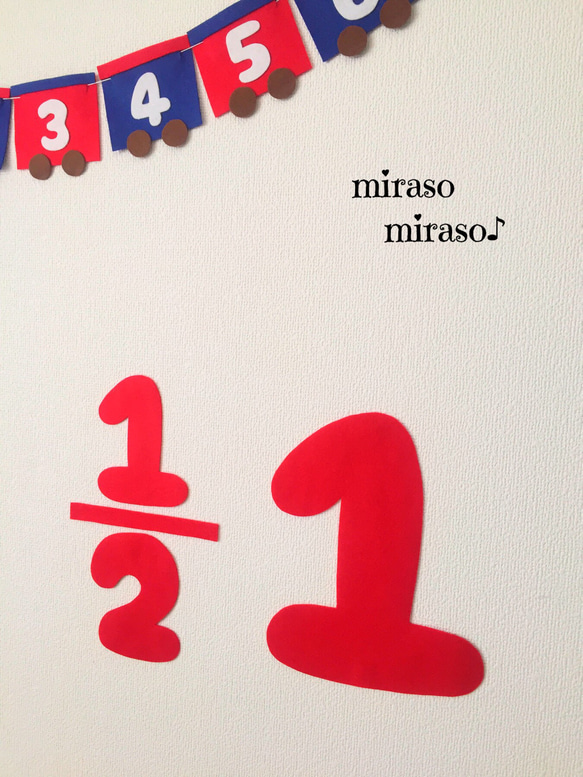 フェルト大きな数字のバースデーガーランド☆汽車の名前ガーランド付☆誕生日 飾り 4枚目の画像