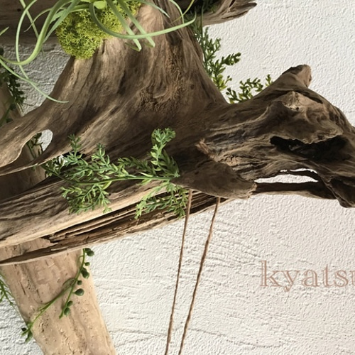 21】壁掛け 流木アート☆流木グリーン ガラス瓶 その他インテリア雑貨