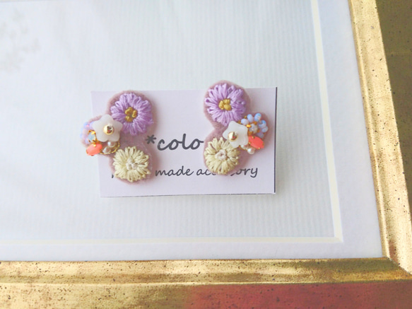 flower×flower *刺繍ピアス* 1枚目の画像