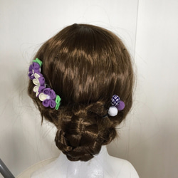 紫の小花とこてまりの髪飾りセット（成人式・七五三・ちりめん細工） 2枚目の画像