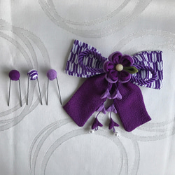 紫の矢がすりリボンの髪飾りセット（卒業式・袴・ちりめん細工） 4枚目の画像