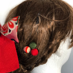 赤い古典柄リボンの髪飾りセット４（卒業式・袴・ちりめん細工） 2枚目の画像