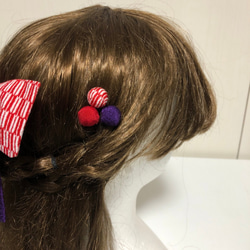 赤と紫の矢がすりリボンの髪飾りセット3（卒業式・袴・ちりめん細工） 2枚目の画像