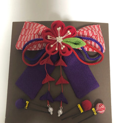 赤と紫の矢がすりリボンの髪飾りセット3（卒業式・袴・ちりめん細工） 3枚目の画像