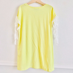 棉100％蓬鬆花邊袖T卹檸檬黃 第5張的照片