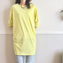 100％純棉薄抹布清爽搭配輕薄面料T卹連衣裙檸檬黃 第1張的照片