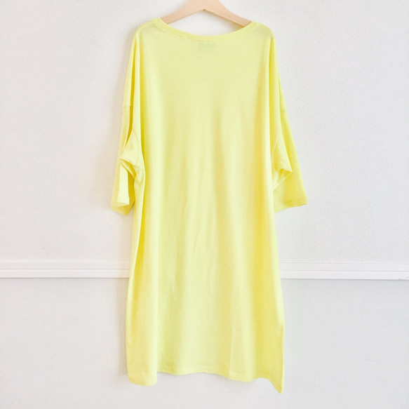 100％純棉薄抹布清爽搭配輕薄面料T卹連衣裙檸檬黃 第3張的照片