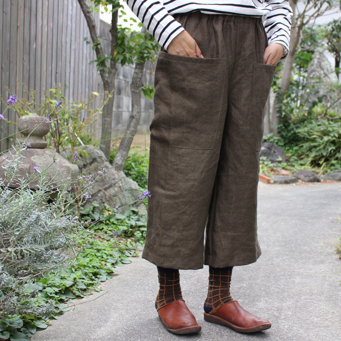 秋冬用カーキ♪はこふぐパンツ［小さい人のリネンパンツ］